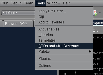 Menu 'Tools', 'DTD and XML Schema'