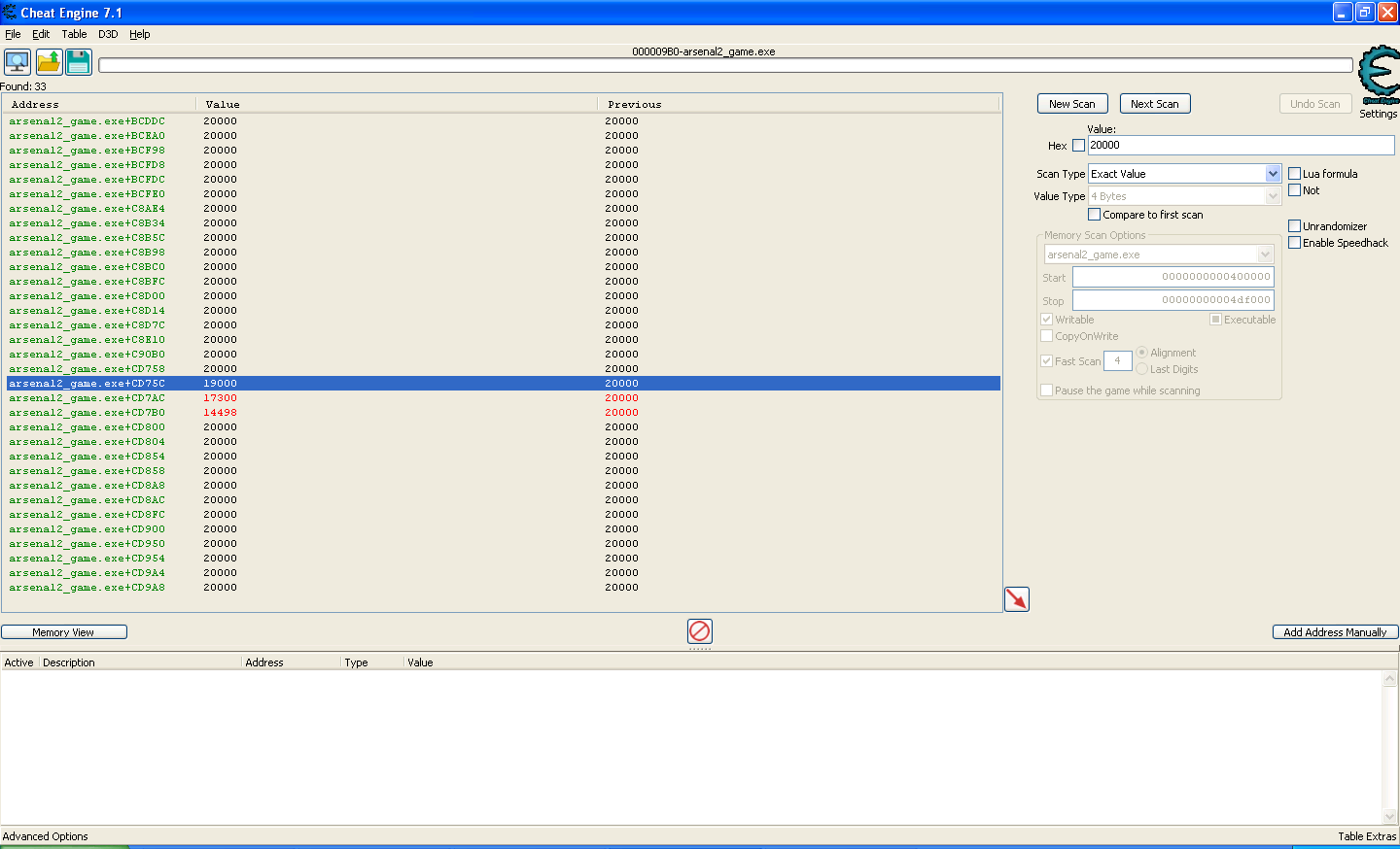 Cheat engine memory values, where you see the changes in real time