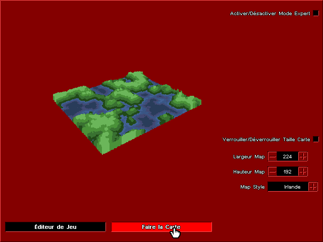 In game view showing the map editor first screen