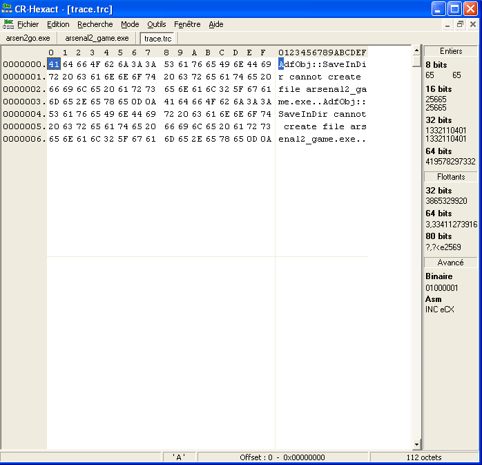 CR-Hexact software window with the executables (and a trace file) opened